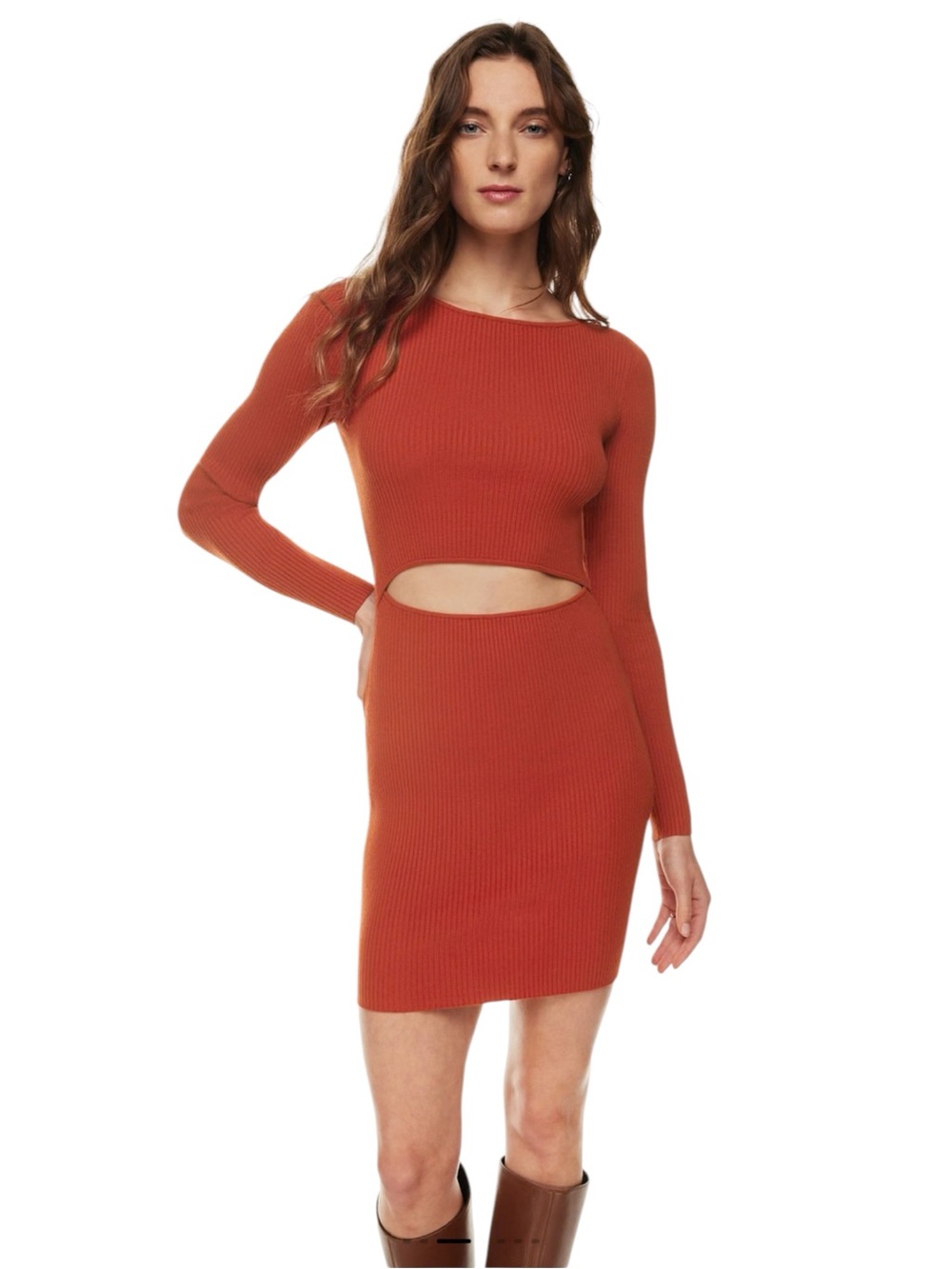 Aritzia Wilfred XS Cutout Knit Longsleeve Mini Dress In Revel Red